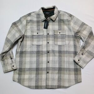 Jeremiah Wool Blend Tan Gray Plaid Flannel Button Up XL NWT